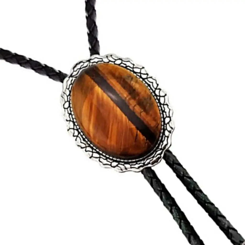 Lovoski Cowboy Bolo Tie Natural Tiger Eye Stone Charm Necktie Rodeo Western