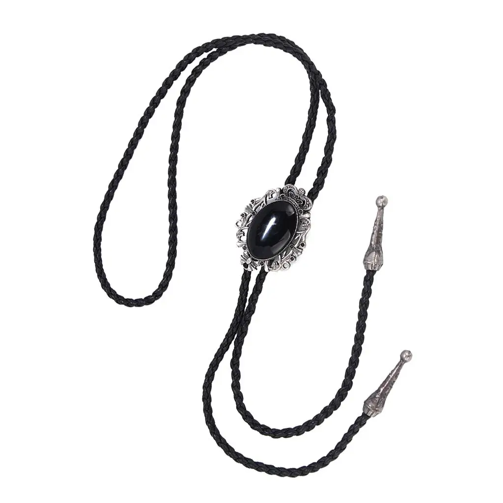 Indian Western Cowboy Black Stone Bolo Tie Rodeo Dance Necktie Bootlace Ties