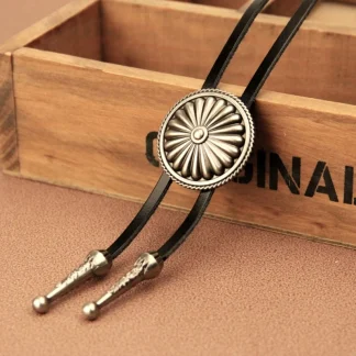 Embossed Flower Round Bolo Tie