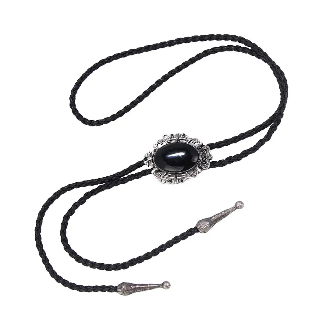 Indian Western Cowboy Black Stone Bolo Tie Rodeo Dance Necktie Bootlace Ties