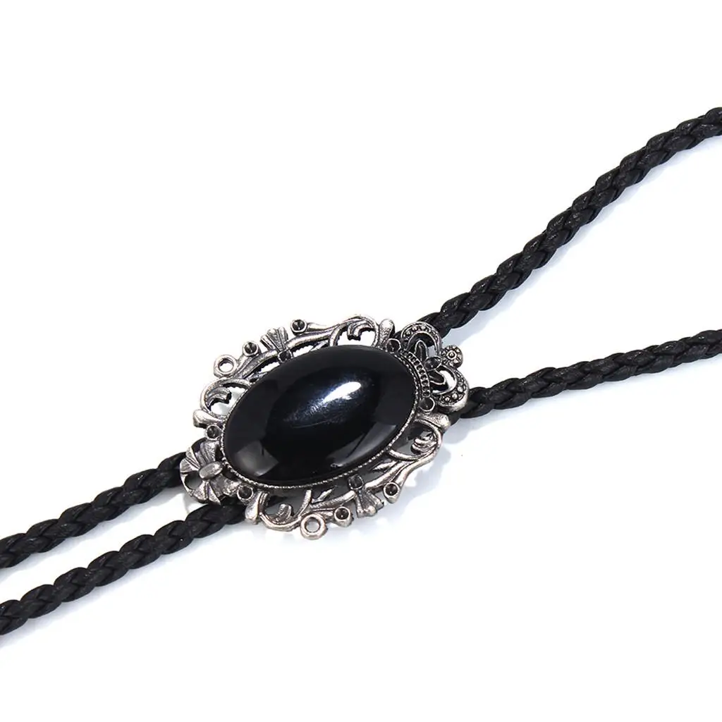 Indian Western Cowboy Black Stone Bolo Tie Rodeo Dance Necktie Bootlace Ties