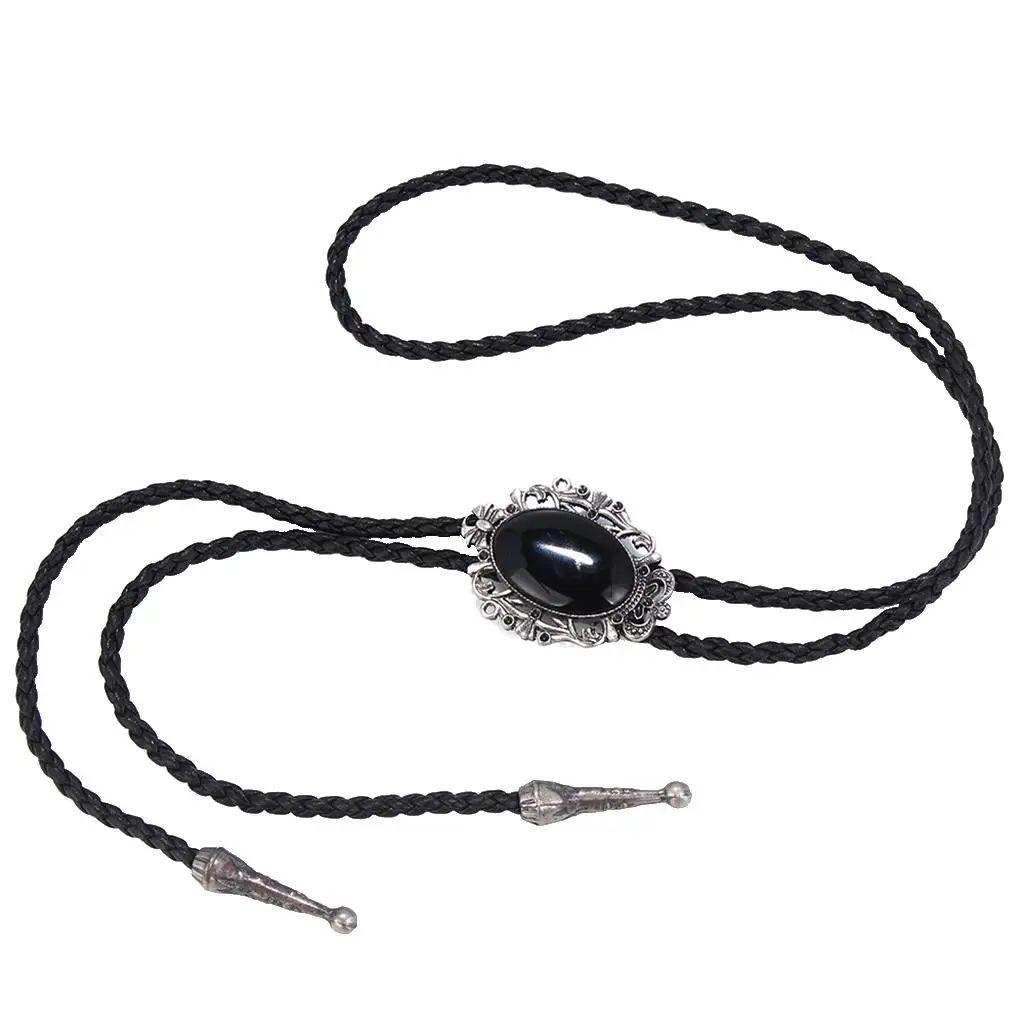 Indian Western Cowboy Black Stone Bolo Tie Rodeo Dance Necktie Bootlace Ties