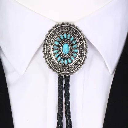 Retro Oval Floral Bolo Tie - Image 2