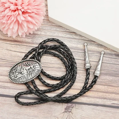 Western Embossed Pendant Bolo Tie - Image 3