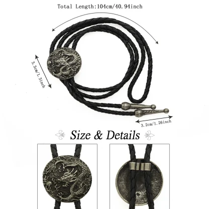 Round Embossed Dragon Bolo Tie - Image 8