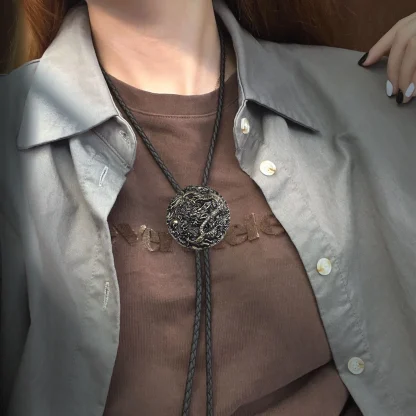 Round Embossed Dragon Bolo Tie - Image 2