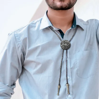 Round Embossed Dragon Bolo Tie - Image 4