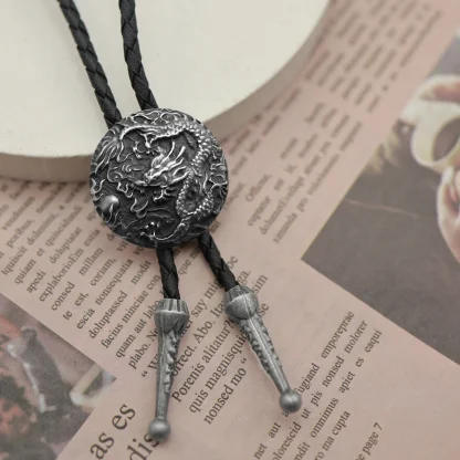 Round Embossed Dragon Bolo Tie - Image 5