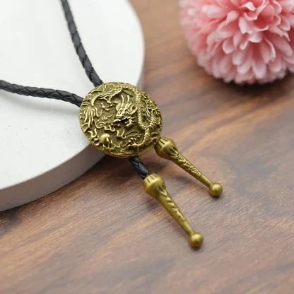 Round Embossed Dragon Bolo Tie