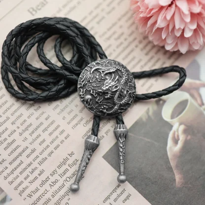 Round Embossed Dragon Bolo Tie - Image 6